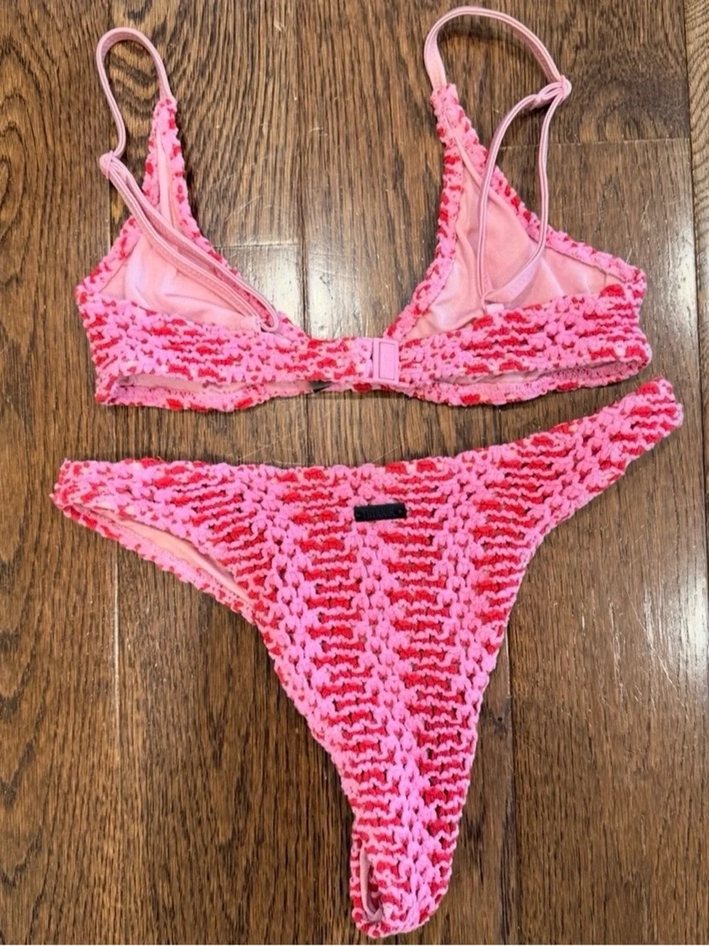 TRIANGL Pink Crochet Bikini Set – Small Top & Medium Bottom – Y2K Swimwear